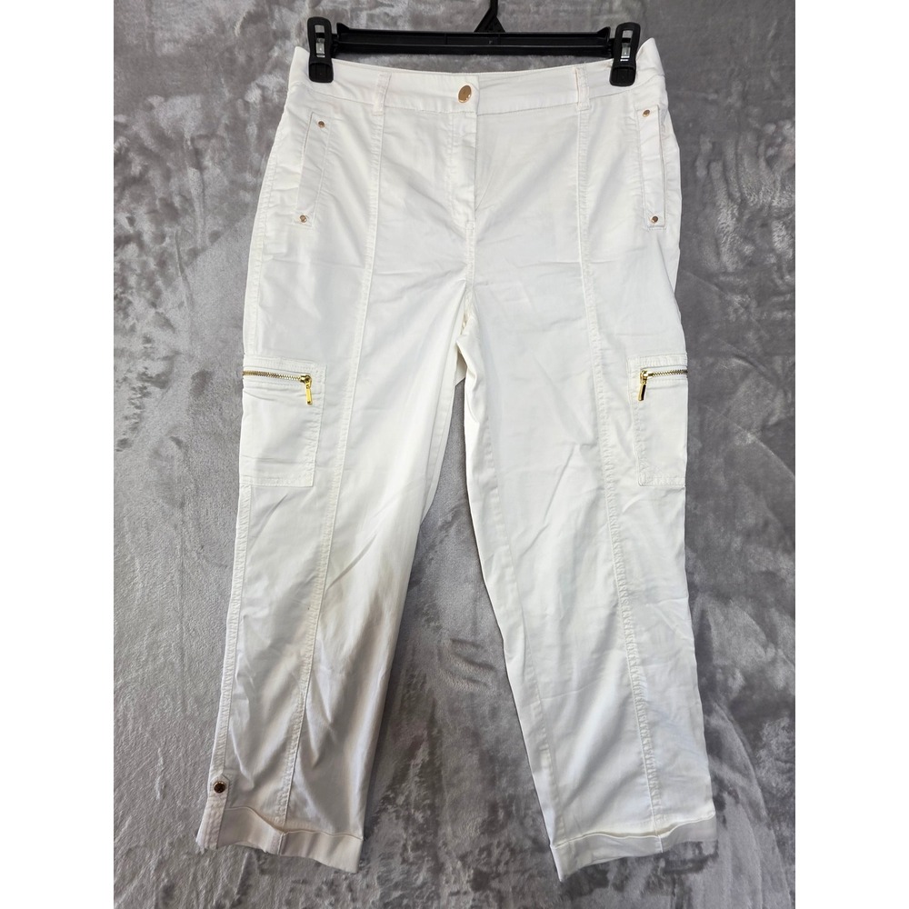 Chicos‎ Brigitte So Slimming White Cargo Crop Pants Gold Zip Womens Size 0 Small